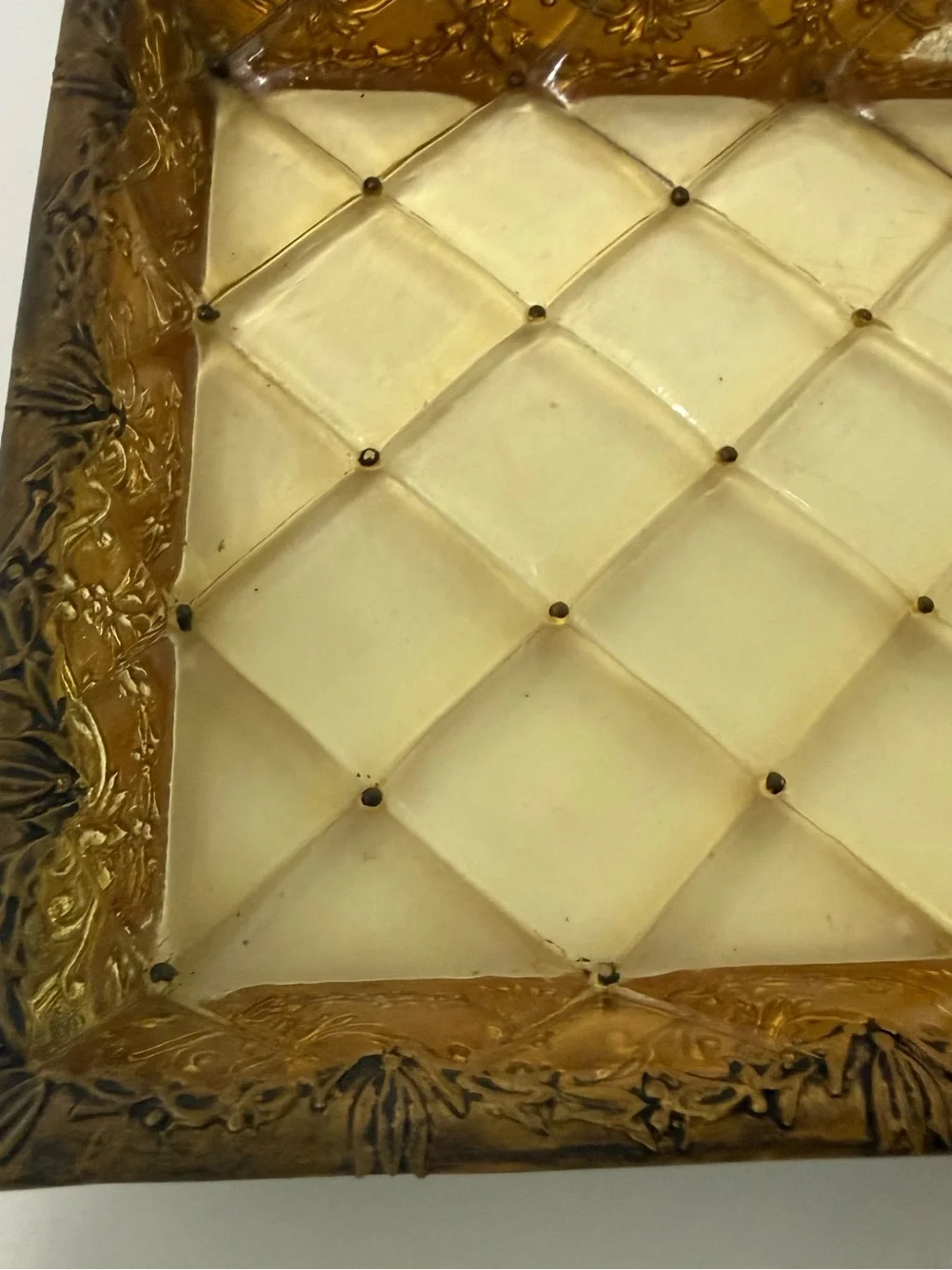 Vintage Gold Quilted Lattice Cosmetic Vanity Trays Set of 2 Hollywood Regency
